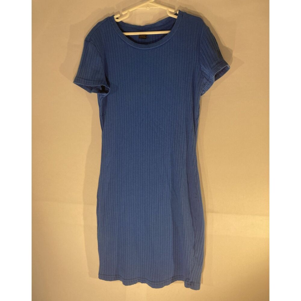 SHEIN Royal Blue Ribbed Knit Bodycon Mini Dress Small Short Sleeve Casual